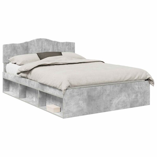vidaXL Cadre de lit Gris Béton 150 x 200 cm Bois de pin massif