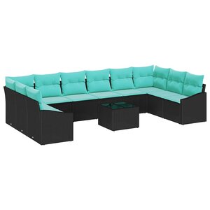 vidaXL Ensemble de Canapés avec coussin 11 Pièces Noir polyrotin