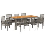 vidaXL Ensemble repas jardin 9 pièces avec coussins gris en rattan poly