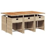 vidaXL Ensemble à manger de jardin et coussins 7 Pièces beige poly rotin