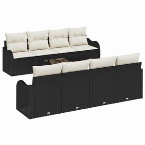 vidaXL Ensemble de canapé de jardin avec coussin 9 Pièces Noir et Crème