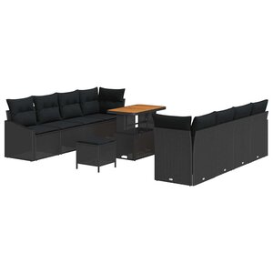 vidaXL Ensemble de canapé de jardin avec coussin 11 Pièces Noir