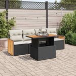 vidaXL Salon de jardin 5 Pièces avec coussins noir résine tressée acacia