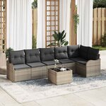 vidaXL Ensemble de canapé de jardin avec coussin 7 Pièces Gris Poly rotin