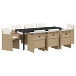 vidaXL Ensemble de repas de jardin 9 pièces avec coussins beige en rotin poly