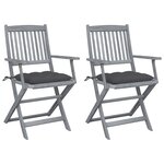 vidaXL Chaises pliables d'extérieur lot de 2 et coussins Bois d'acacia