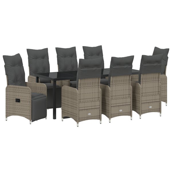 vidaXL Set de salle à manger de jardin 9 pièces avec coussins Beiges en Rotin synthétique