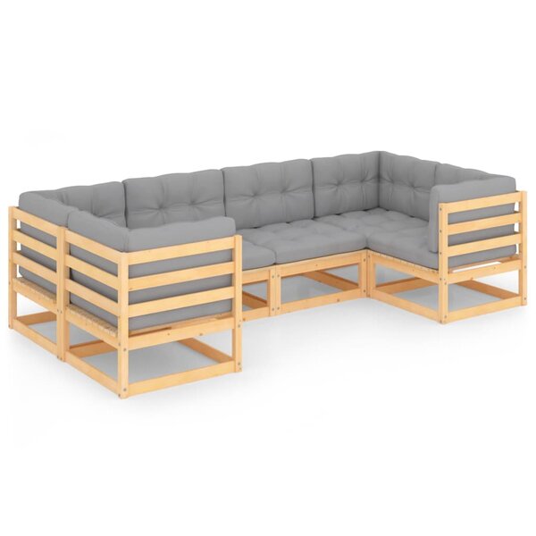 Salon de jardin meuble d'extérieur ensemble de mobilier 6 pièces avec coussins bois de pin massif 02_0016678