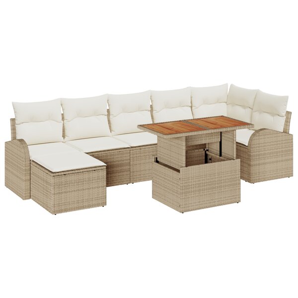 Ensemble de 8 Pièces de Canapé de Jardin avec Coussins Beige Poly Rattan