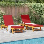 Chaises longues vidaXL 2 Pièces avec roues et coussin en bois d'acacia