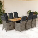 vidaXL Ensemble de bistro de jardin 9 Pièces coussins gris poly rotin