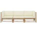 Salon de jardin meuble d'extérieur ensemble de mobilier 3 pièces avec coussins blanc crème bambou 02_0015922