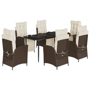 vidaXL Ensemble à manger de jardin et coussins 7 Pièces marron rotin