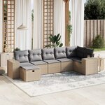 vidaXL Salon de jardin avec coussins 7Pièces mélange beige résine tressée