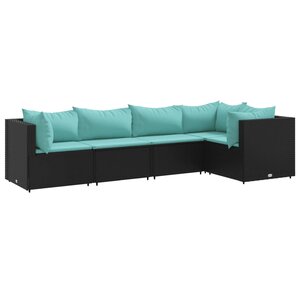 vidaXL Salon de jardin 5 Pièces avec coussins Noir Résine tressée