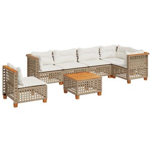 vidaXL Salon de jardin avec coussins 7 Pièces beige résine tressée