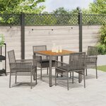 vidaXL Set de salle à manger de jardin 5 pièces avec coussins gris en poly rattan