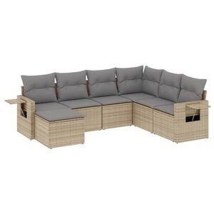 vidaXL Salon de jardin avec coussins 7 Pièces beige résine tressée