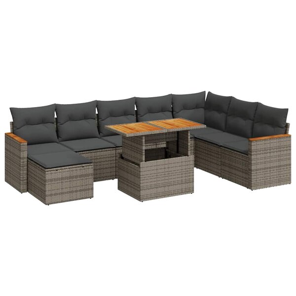 vidaXL Salon de jardin avec coussins 9 Pièces gris résine tressée acacia
