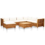 vidaXL Salon de jardin 8 Pièces avec coussins Acacia solide Blanc crème