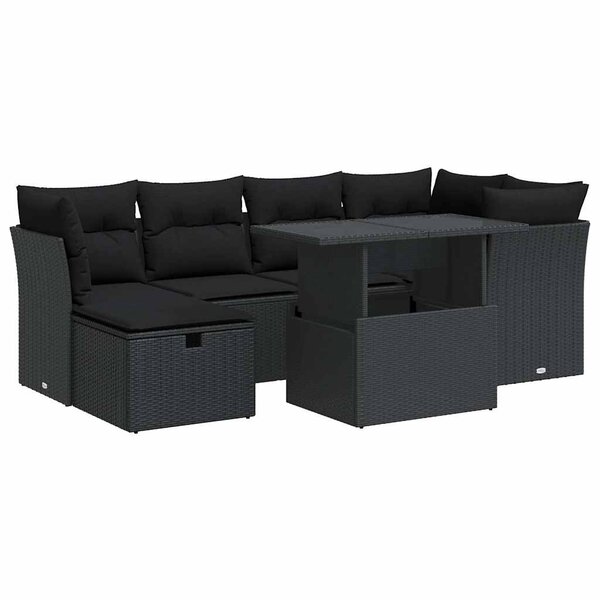 vidaXL Salon de jardin 7 Pièces avec coussins noir résine tressée