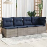 vidaXL Canapé de jardin 4 places avec coussins gris résine tressée