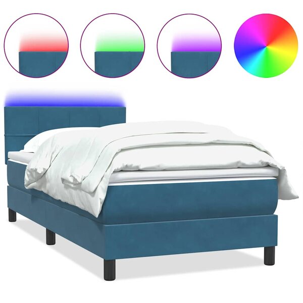 vidaXL Sommier à lattes de lit et matelas et LED bleu foncé 80x220 cm velours