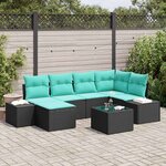 vidaXL Ensemble de canapé de jardin 6 Pièces Noir et turquoise polyrotin