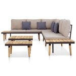 vidaXL Salon de jardin 7 places avec coussins Acacia solide Marron