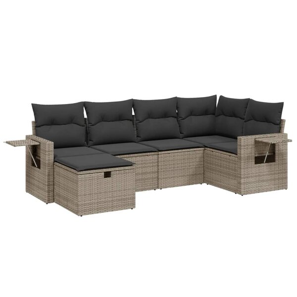 vidaXL Salon de jardin 6 Pièces avec coussins gris résine tressée