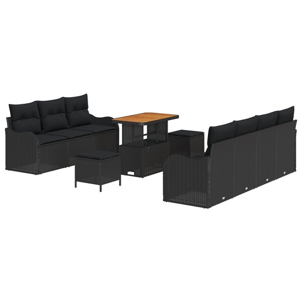 Ensemble de canapé de jardin de 10 pièces vidaXL avec coussins Noir Poly Rattan Acacia
