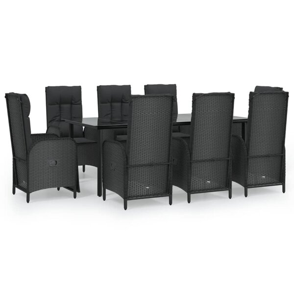 vidaXL Ensemble à manger jardin 9Pièces et coussins noir résine tressée