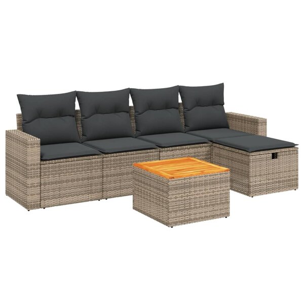 vidaXL Salon de jardin 6 Pièces avec coussins gris résine tressée
