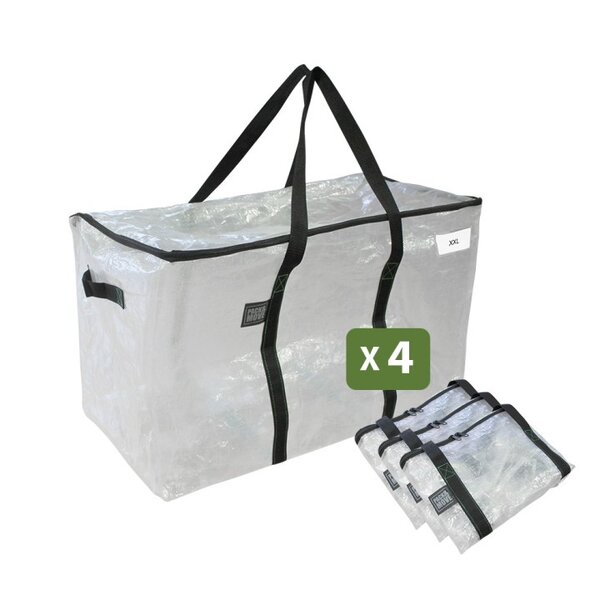 Pack and Move - Lot 4 grands sacs déménagement transparent  rangement et transport ultra résistant - Réutilisable - Poignées solides - 100L