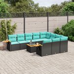 vidaXL Salon de jardin 11 Pièces avec coussins noir résine tressée