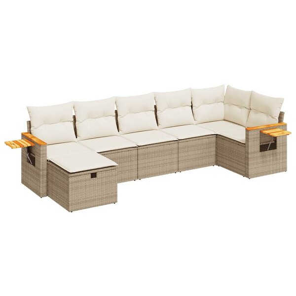 vidaXL Salon de jardin avec coussins 7 Pièces beige résine tressée