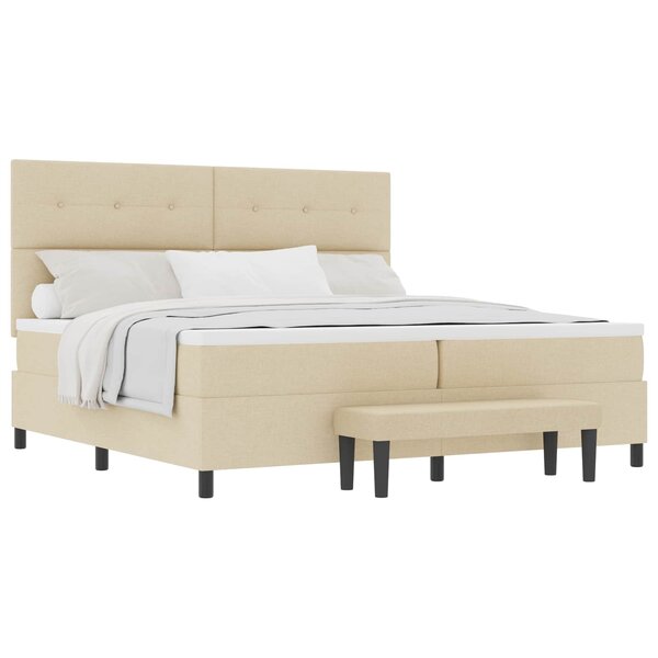 vidaXL Lit à ressorts avec tête de lit Crème 200 x 200 cm tissu