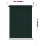 vidaXL Store roulant d'extérieur 100x140 cm Vert foncé PEHD