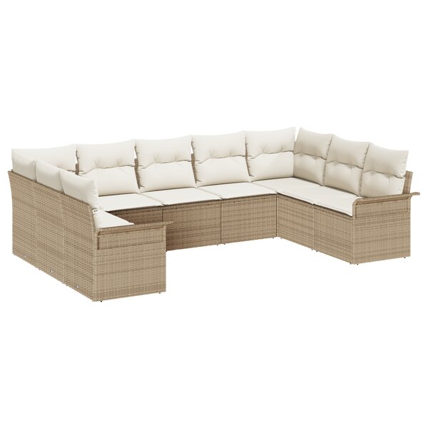 vidaXL Ensemble de canapé de jardin 9 pièces avec coussins beige poly rattan