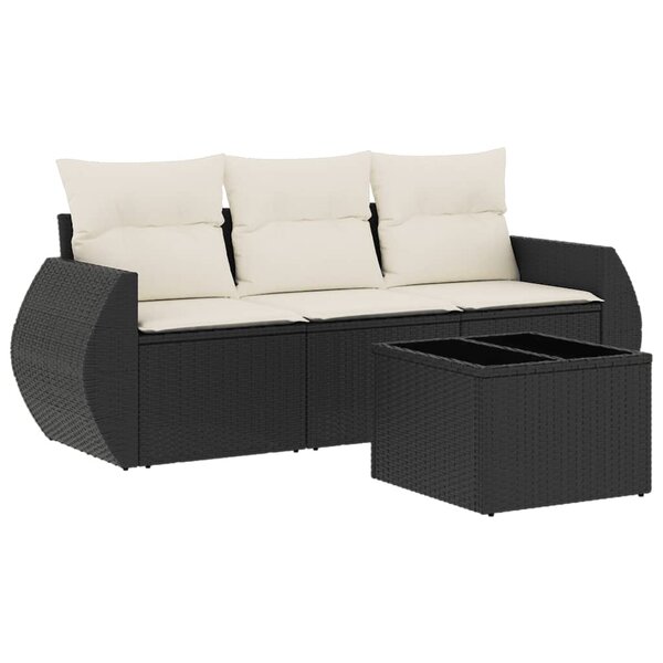 vidaXL Salon de jardin 4 Pièces avec coussins noir résine tressée