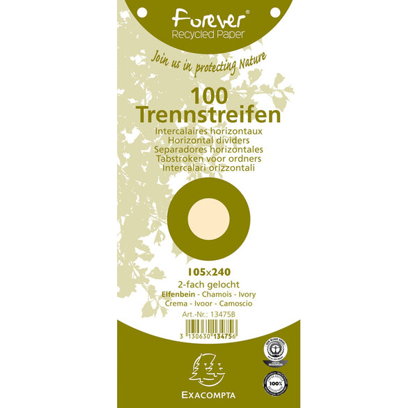 Paquet de 100 Fiches Intercalaire 105x240 Recyclées 2 trous Chamois EXACOMPTA
