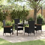 vidaXL Ensemble de salle à manger de jardin 5 pièces avec coussins en rattan poly noir