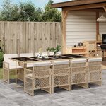 vidaXL Ensemble à manger de jardin et coussins 9 Pièces beige Poly rotin