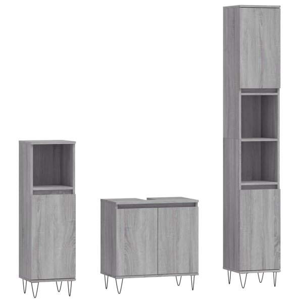 vidaXL Ensemble d'armoires de salle de bain 3 Pièces sonoma gris