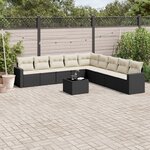 vidaXL Salon de jardin 10 Pièces avec coussins noir résine tressée