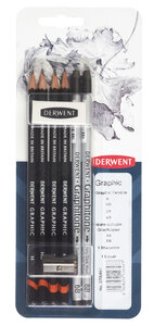 DERWENT - Blister 8 crayons GRAPHIC / CHARCOAL + accessoires