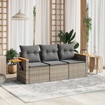 vidaXL Salon de jardin avec coussins 3 Pièces gris résine tressée
