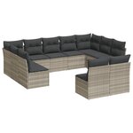 vidaXL Salon de jardin 11 Pièces avec coussins gris clair résine tressée