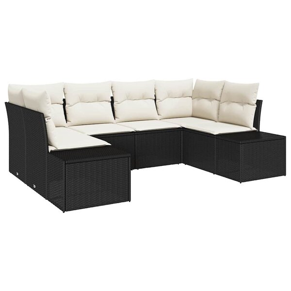 vidaXL Ensemble de canapé de jardin avec coussin 6 Pièces Noir et crème