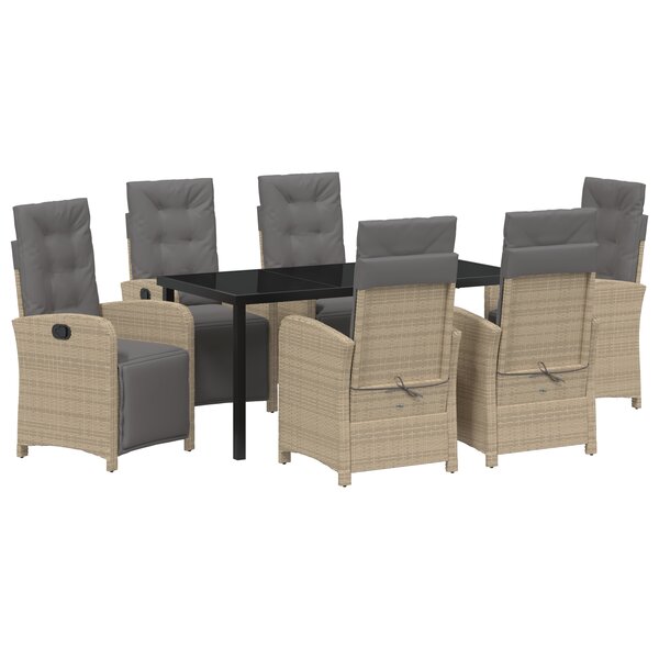 Ensemble de salle à manger de jardin 7 pièces avec coussins beige poly rotin
